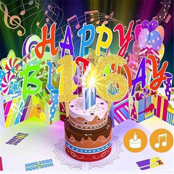 16 Musical 3D Birthday Card, Blowable Musical Birthday PopUp Card - Picture 7 of 7